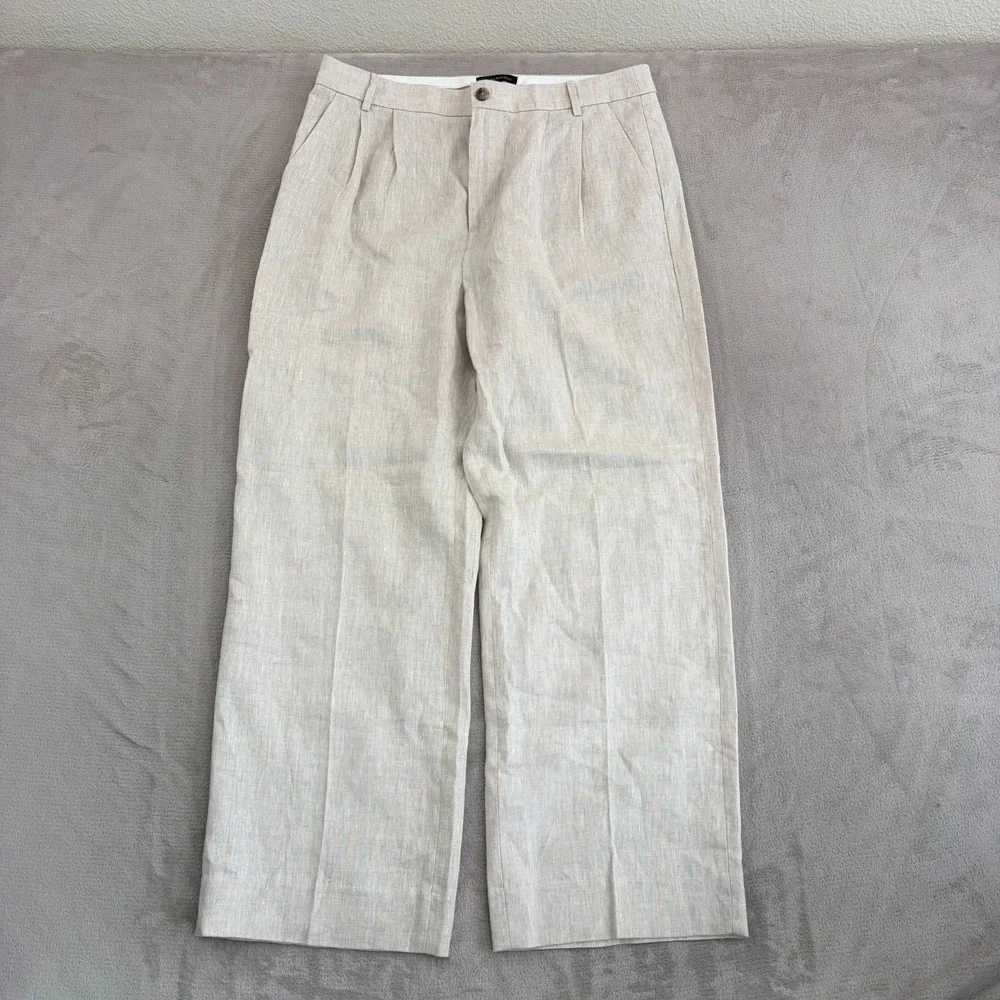 Banana Republic‎ Palma Straight-Leg Linen Pants in Natural Linen Beige 14 NWOT